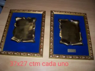 2 Cuadros Valencia Metal Dorado Azul