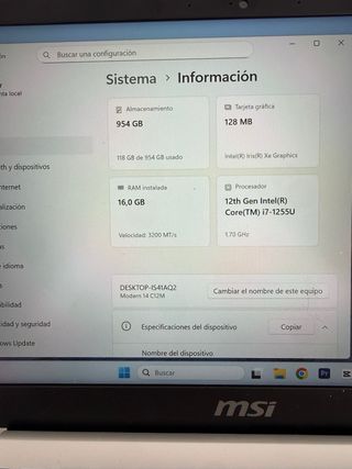 Portátil MSI Modern 14 Plata