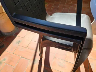 4 Sedie da terrazzo in resina marrone + cuscini 10€/unità