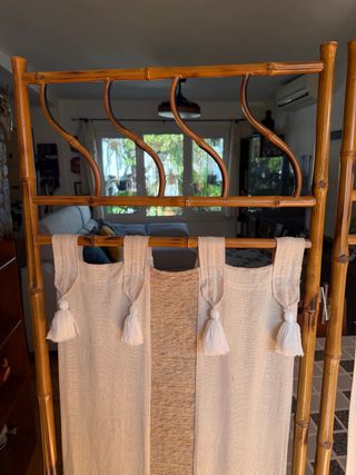 Biombo de bambú y lino 3 paneles