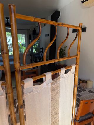 Biombo de bambú y lino 3 paneles