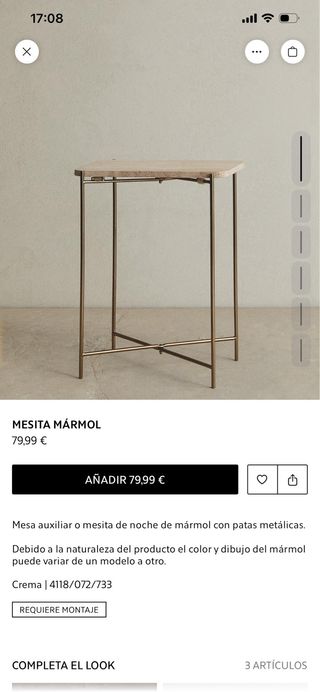 Mesita auxiliar mármol y metal Zara Home