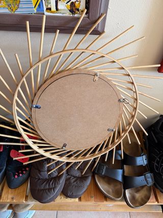 Specchio Sole in Rattan e Legno