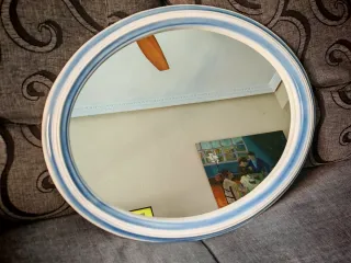 Espejo Ovalado Cerámica Azul y Blanco