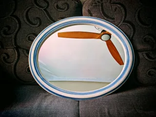 Espejo Ovalado Cerámica Azul y Blanco