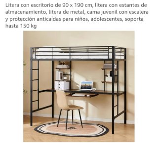 Litera con escritorio y estantes