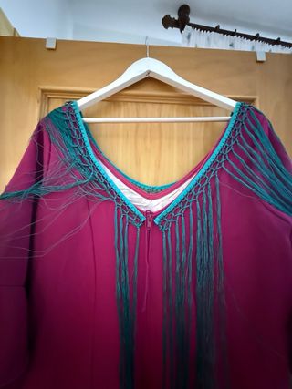 Traje de Flamenca Rosa y Turquesa