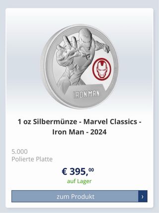 Moneda Plata Iron Man 1 oz Marvel