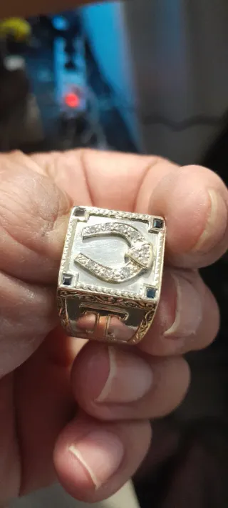 Anillo Oro 18k y Plata con 10 Diamantes