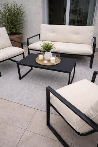 Set da terrazza: 2 poltrone, divano e tavolino