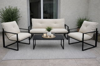 Set da terrazza: 2 poltrone, divano e tavolino