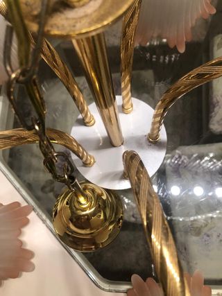 Lampadario 5 bracci oro e rosa