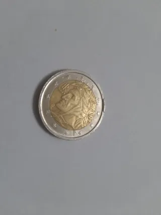 Moneda 2 Euros Italia 2002 Dante, rotura de cuño.