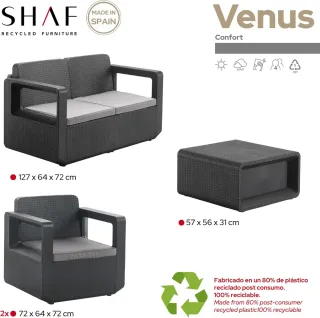 Shaf Venus Conjunto de Jardin Sofá + 2 Sillones