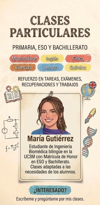 Clases particulares de ciencias, letras e inglés.