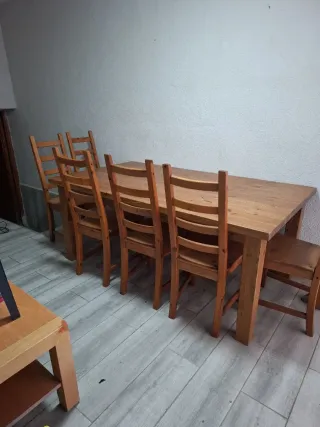 Mesa madera maciza y 6 sillas