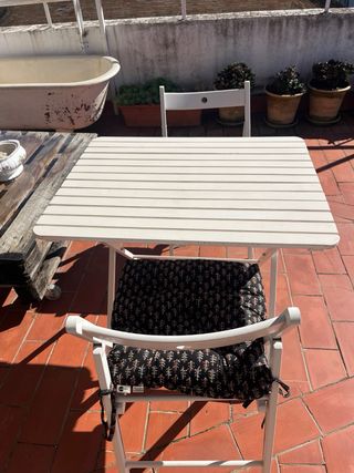 Conjunto mesa y 2 sillas terraza plegables