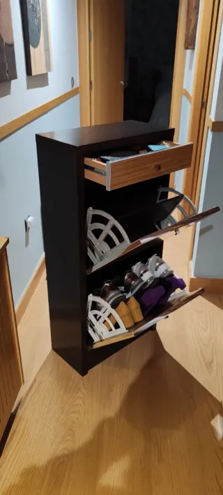 Zapatero madera cajonera 2 estántes para 16 pares