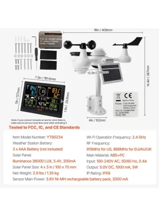 VEVOR Estación Meteorológica 7 en 1 Inalámbrica