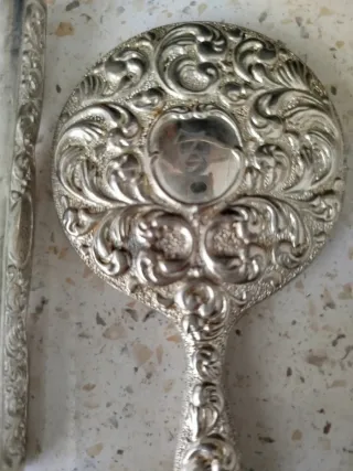 Juego espejo y peine de plata antiguo