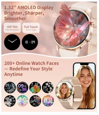 Reloj Inteligente1.32"AMOLED 2correas Rosa yDorada