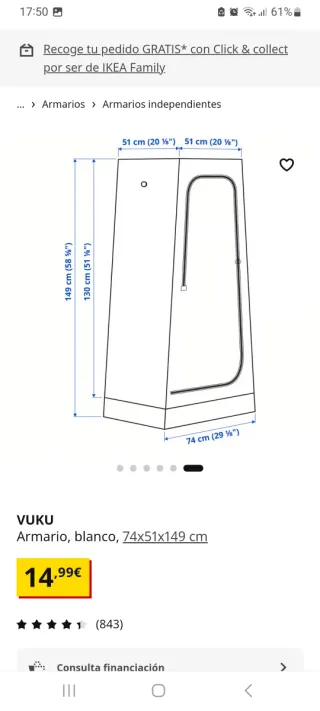 Guardaroba in tessuto Ikea Vuku bianco 74x51x149 cm