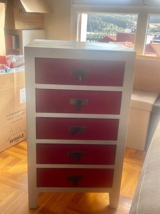 Cajonera Madera , Gris Plata y Rojo