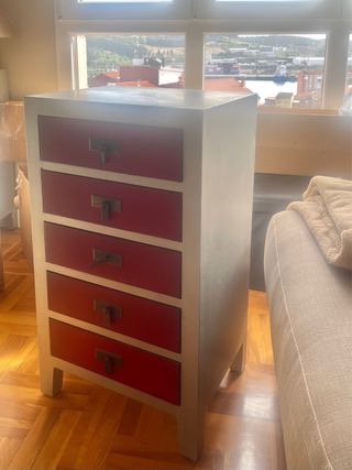 Cajonera Madera , Gris Plata y Rojo