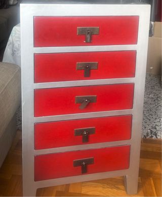 Cajonera Madera , Gris Plata y Rojo