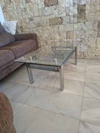 Mesa de centro cristal y metal