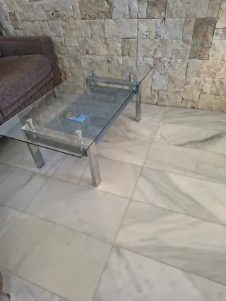 Mesa de centro cristal y metal