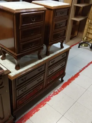 Cómoda y 2 Mesitas de Noche Madera y Mármol