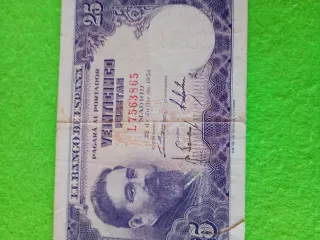 Billete 25 Pesetas Banco de España 1954 usado.