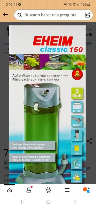 Filtro Eheim  classic 150 para acuario