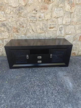 Mueble TV negro cristal y madera