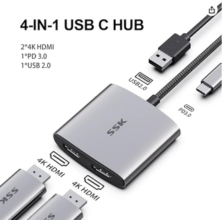 Hub USB C a dual HDMI 4K + 1 PD 3.0 + 1 USB 2.0