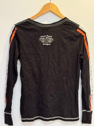Camiseta Harley-Davidson Manga Larga Negra Naranja
