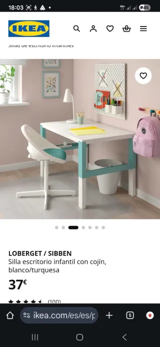 Silla de escritorio infantil blanca y turquesa