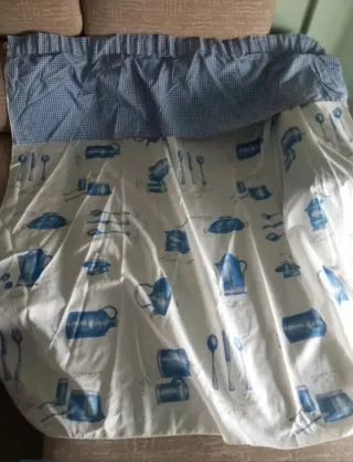 3 Cortinas Cocina Volante Azul Blanco