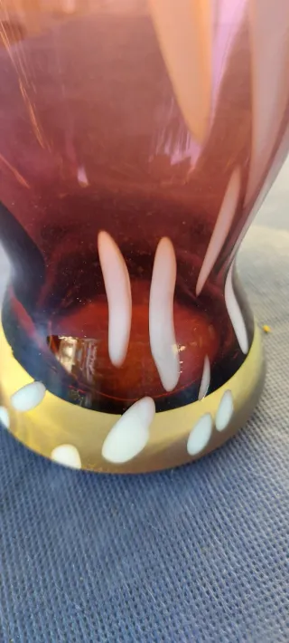 Vaso vintage vetro colorato oro e borgogna