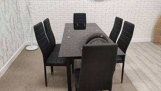 Mesa extensible de cristal + 6 sillas