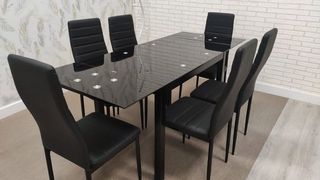 Mesa extensible de cristal + 6 sillas