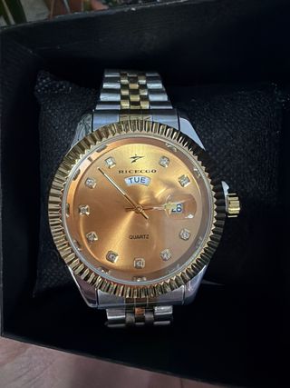 Reloj RICECGO Lujo Hombre Cuarzo Dorado Plateado