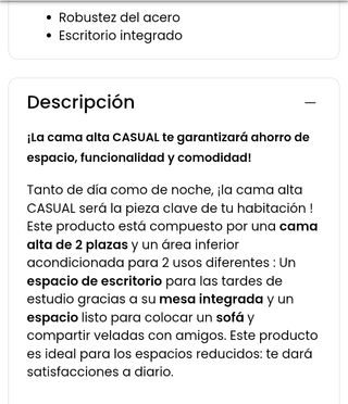 Cama alta doble con escritorio incorporado.