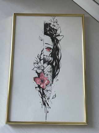 Disegno Nezuko Kamado con cornice dorata