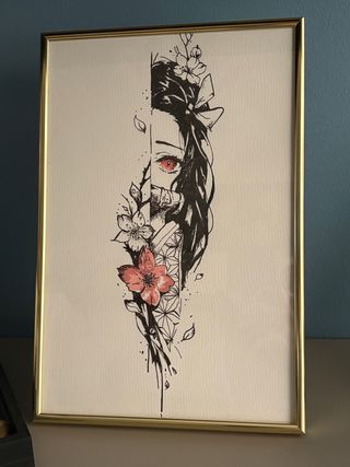 Disegno Nezuko Kamado con cornice dorata