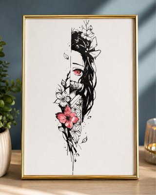 Disegno Nezuko Kamado con cornice dorata