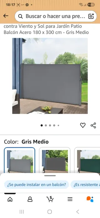 Toldo lateral retráctil 180x300 cm Gris