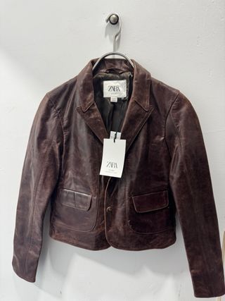 Chaqueta Zara Studio Piel Marrón Talla XS