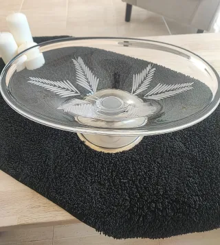 Centro de mesa cristal y metal dorado